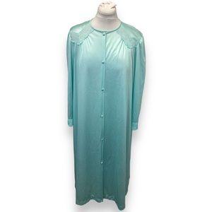 Vanity Fair Women’s Long Sleeve Nylon Lace Nightgown Housecoat Robe VTG Aqua L